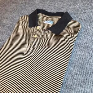 Alan Flusser Golf Performance Mens XXL Polo Shirt Tan Black Striped Short Sleeve
